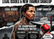 A split-panel promotional graphic featuring a focused Gervonta Davis. The design includes a realistic courthouse interior on the left and a boxing gym ring with a closed sign on the right, styled with a distressed grunge texture.