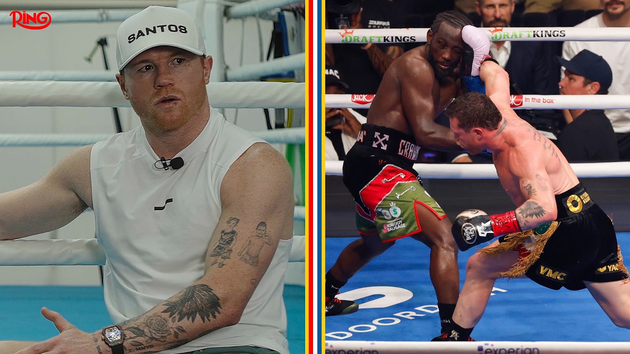 Canelo Alvarez in a Ring interview beside action from his fight with Terence Crawford