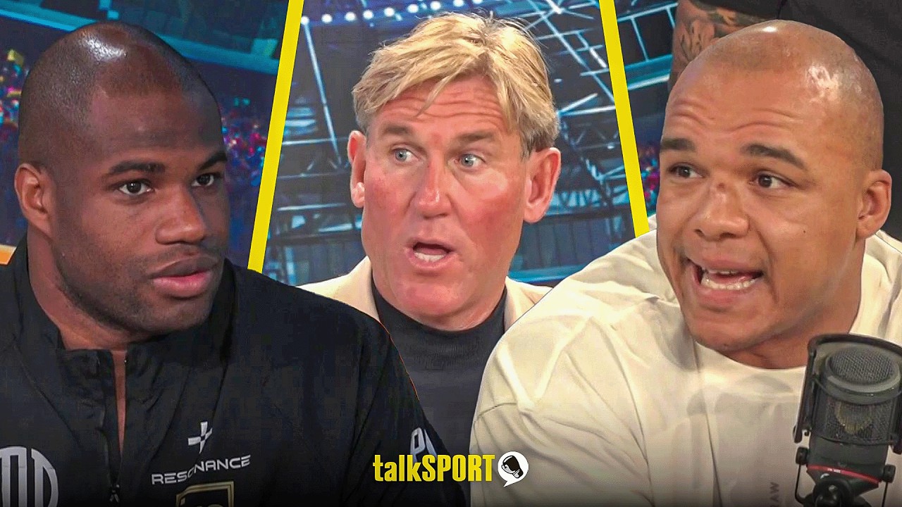 Daniel Dubois and Fabio Wardley either side of a talkSPORT host ahead of their October 17 rematch