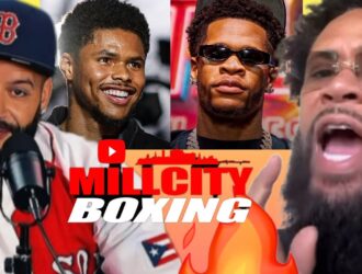 Mill City Boxing thumbnail: the Mill City host, Shakur Stevenson and Devin Haney, with Bill Haney talking on the right