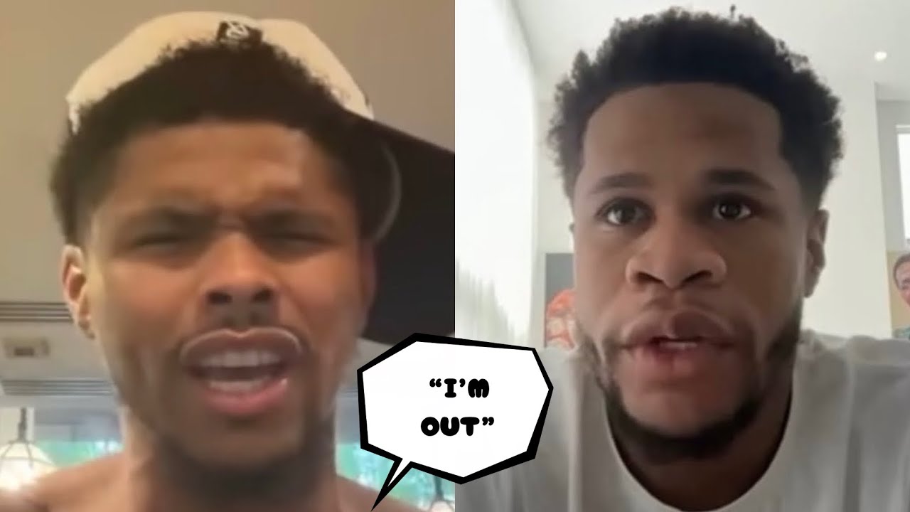Devin Haney and Shakur Stevenson pictured either side of the AKHi TV logo in the video thumbnail for the collapsed 145-lb fight talks
