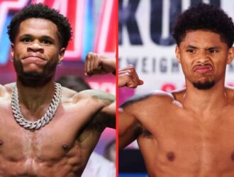 Devin Haney and Shakur Stevenson face off at a weigh-in