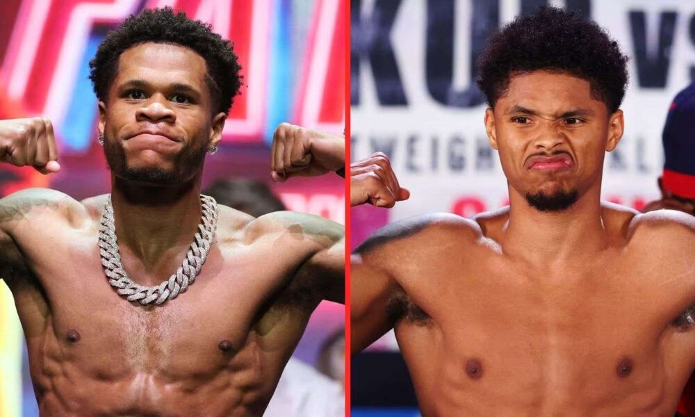 Devin Haney and Shakur Stevenson face off at a weigh-in