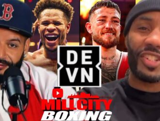 MillCity Boxing video still of Devin Haney trainer Mickey Bey discussing Shakur Stevenson leaving Zuffa and the Liam Paro fight