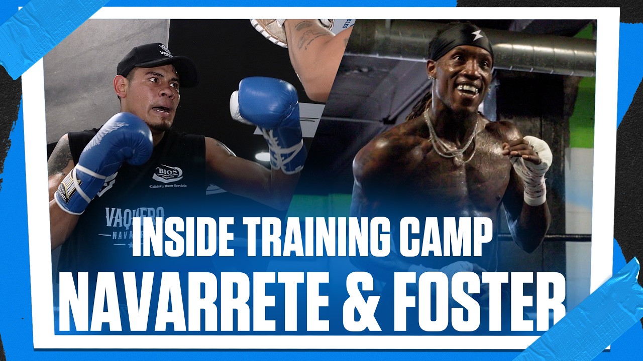 Emanuel Navarrete and O'Shaquie Foster training in a Top Rank graphic for their inside training camp feature