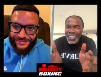Floyd Schofield Sr on a video call with the Mill City Boxing host