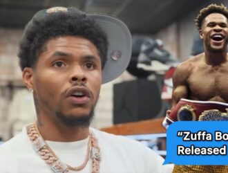 AKHi TV thumbnail: Shakur Stevenson in a cap and chains with a 'Zuffa Boxing Released me' speech bubble, Devin Haney laughing with a title belt behind him