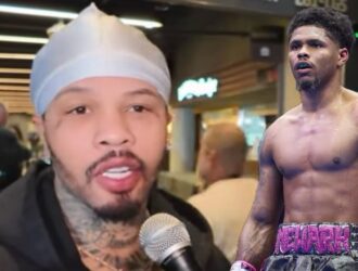 Gervonta Davis and Shakur Stevenson graphic from the AKHi TV report on Tank's 10% fight offer